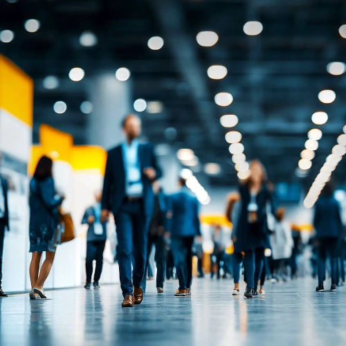 Moderner Messestand mit LED-Beleuchtung und professioneller Markenpräsentation